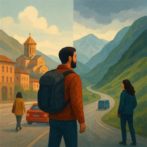 ilustrace dramatických scén a cestování po vyprahlé zemi