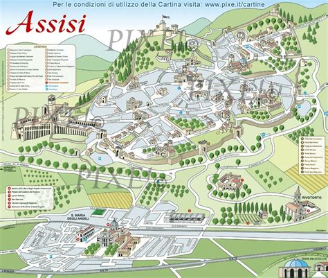 mapa Assisi a klášterů pro návštěvníky