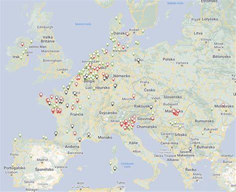 grafická mapa gotických katedral v Evropě