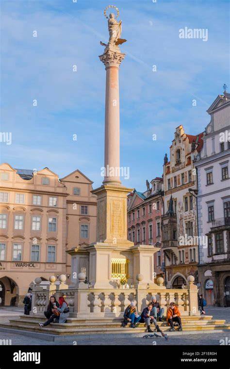 Marian column with votive image in Prague Old Town Square