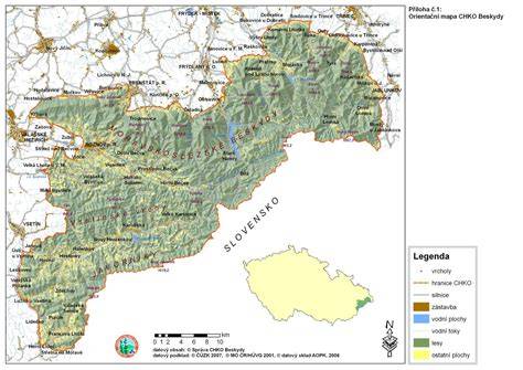 mapa oblasti Beskyd a Pobeskydské pahorkatiny
