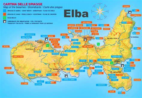 Mapa ostrova Elba a klášter Santa Caterina