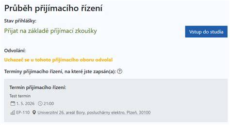 Průběh přijímacího řízení a zkoušky infografika