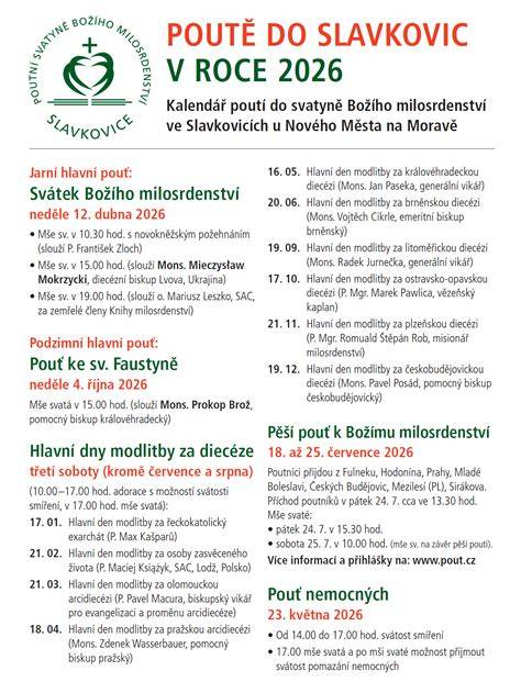 kalendář poutí a změn harmonogramu