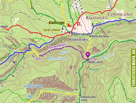Mapa ferraty Jeptiška a okolí vyznačená trasa