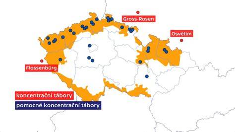 mapa sítě poboček koncentračních táborů v severozápadních Čechách