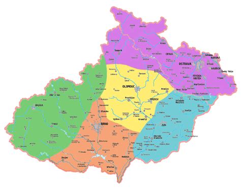 Mapa regionu Moravy s Kroměříží a okolím
