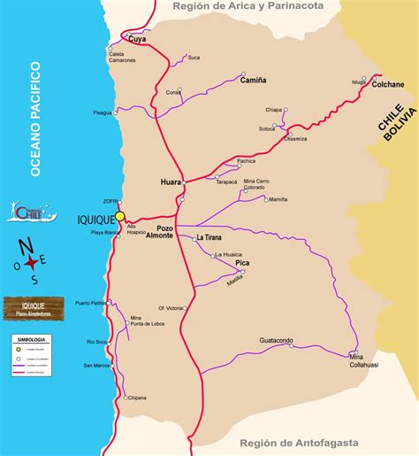 mapa regionu Tarapacá - Iquique a chrám