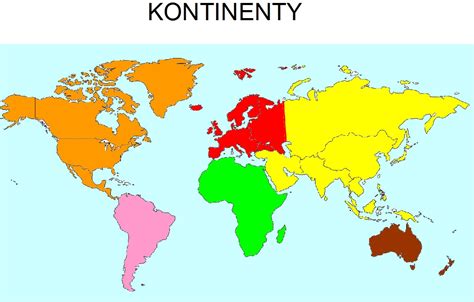 mapa kontinenty s rozlišením barev