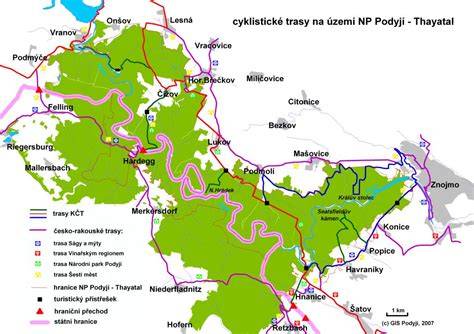 mapa okolí Znojma a NP Podyjí