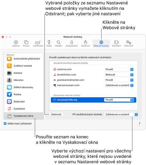 blokování vyskakovacích oken - obrazovka nastavení