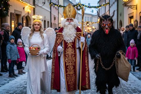 grafika postav Mikuláš, čert a anděl v tradičním vyprávění