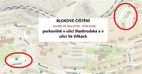Mapa parkovišť a hlavních komunikací
