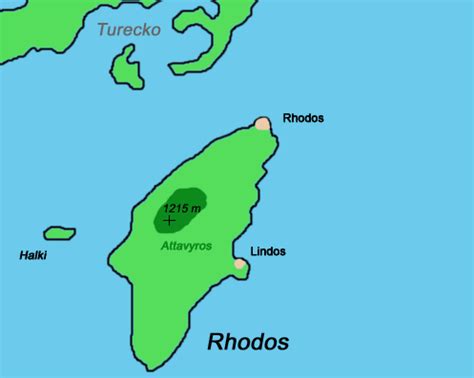 Afroditin chrám Rhodos mapa pohled