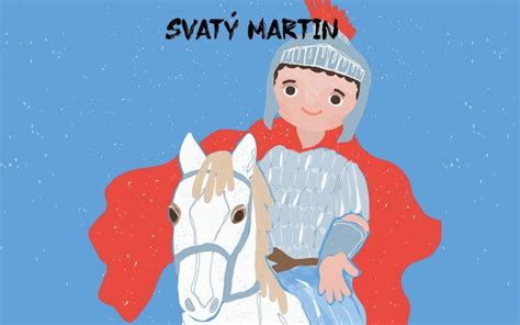krajinná ilustrace s postavou svatého Martina na koni