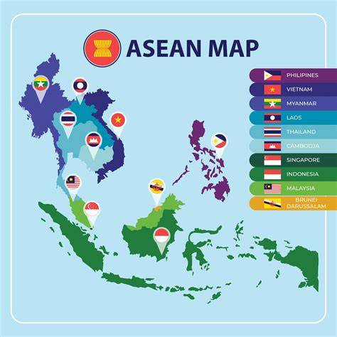 mapa deseti členských států ASEAN