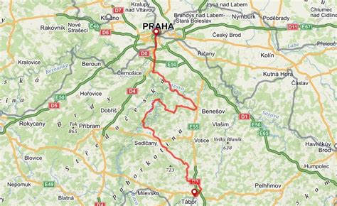 mapa husitske ring around tábor a praha