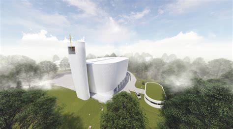 kruhovy kostel a ambulatorie s architekturou a sloupy